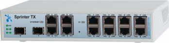 Sprinter TX 12.8E1.4GE.2SFP10G.DC48AC220 (8 интерфейсов Е1, 4 интерфейса Gigabit Ethernet, 2 интерфейса SFP+(10G), питание ~220В и -48В)